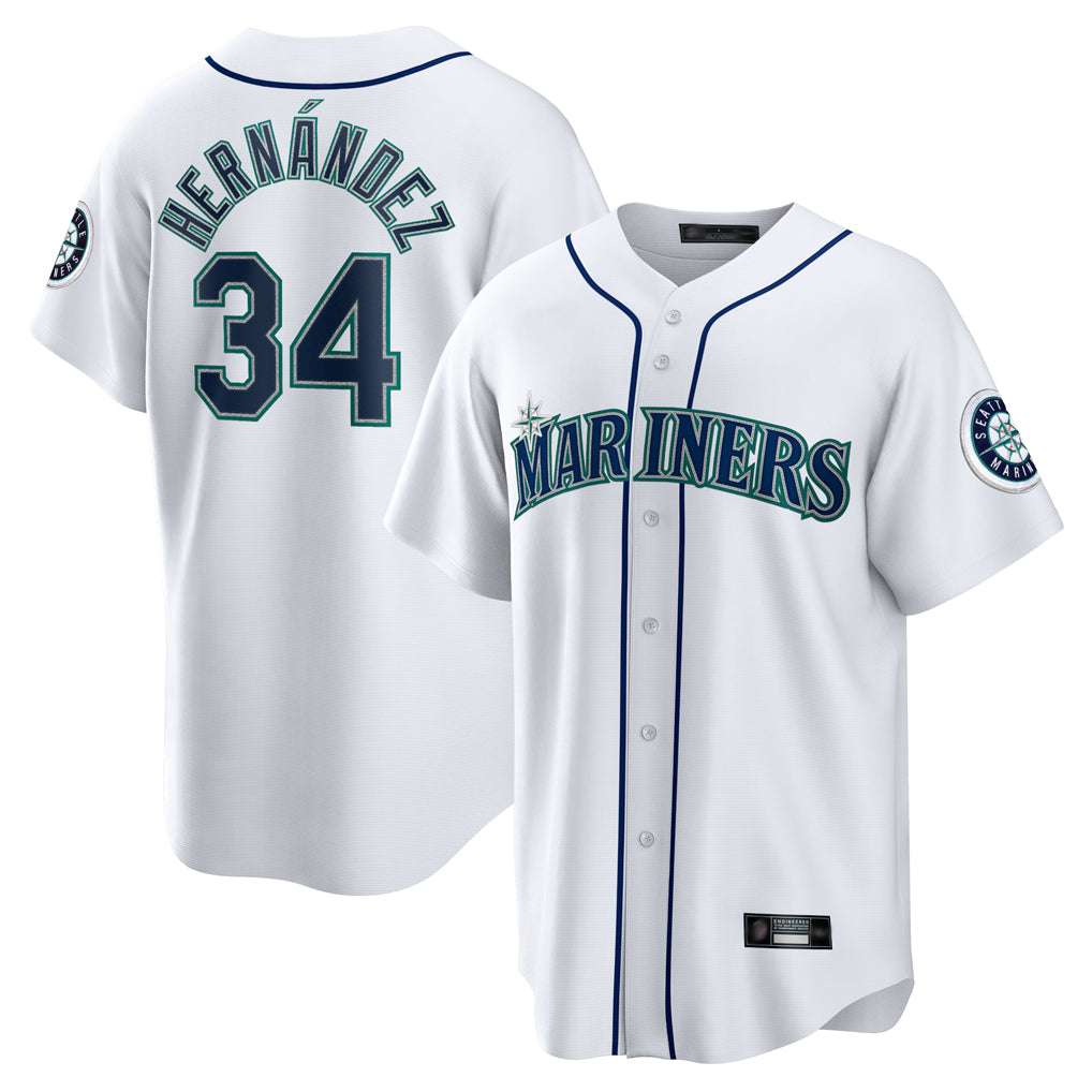 S.Mariners #34 Felix Hernandez Player White Home Game Qdoa Stitched Jerseys