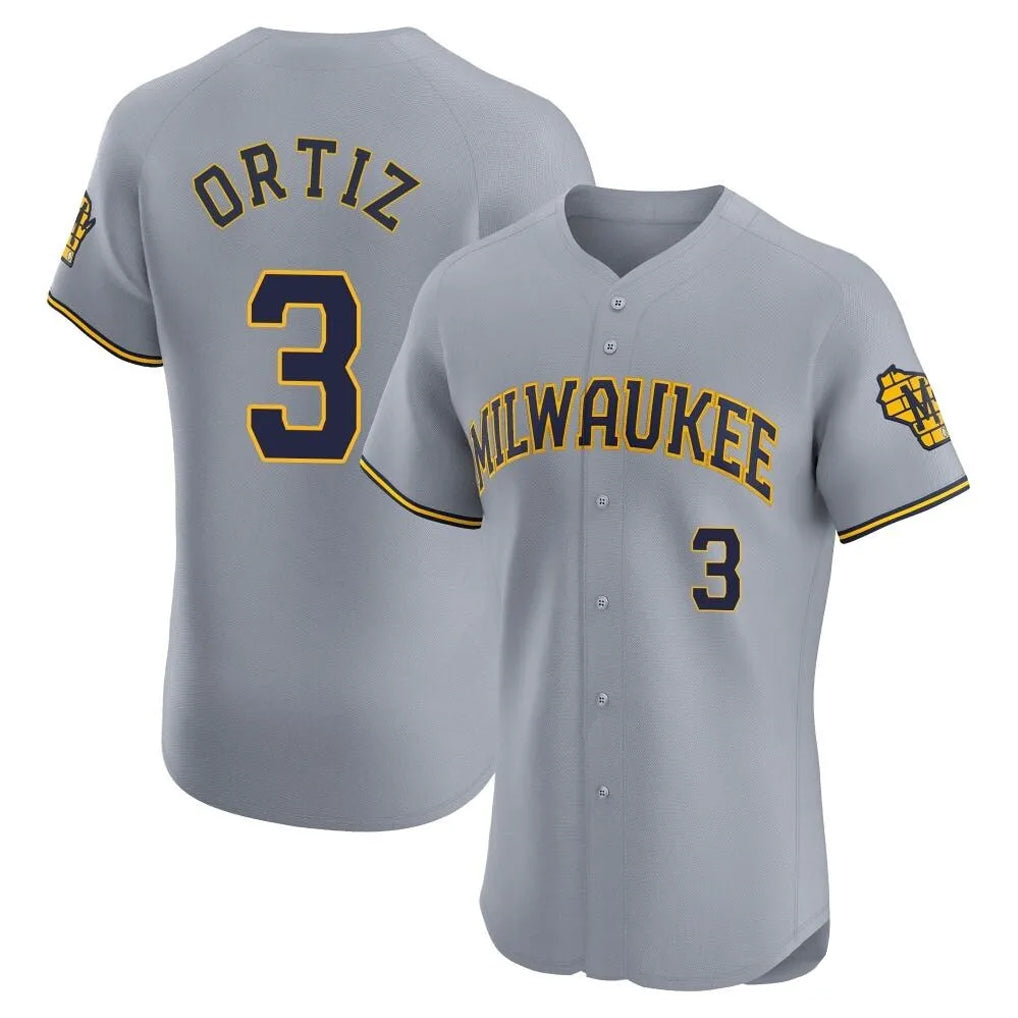 M.Brewers #3 Joey Ortiz Player Gray Home Limited Elite Qdoa Stitched Jerseys