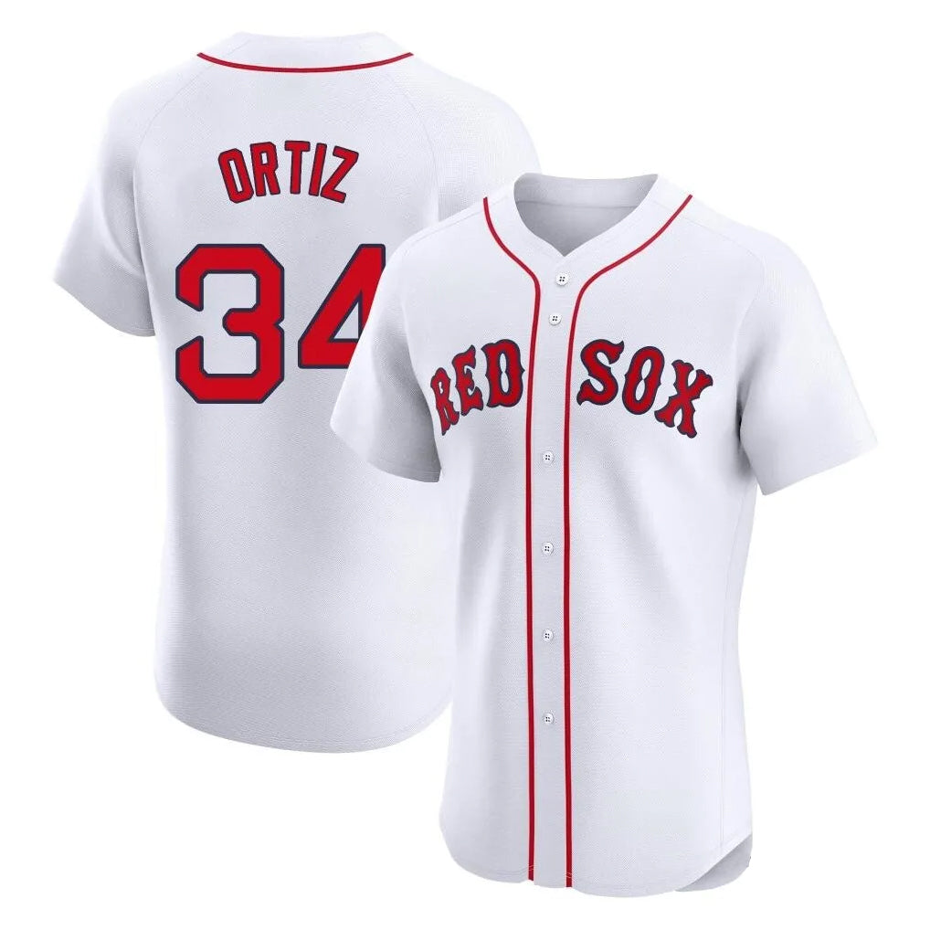 B.Red Sox #34 David Ortiz Player White Limited Elite Home Game Qdoa Stitched Jerseys