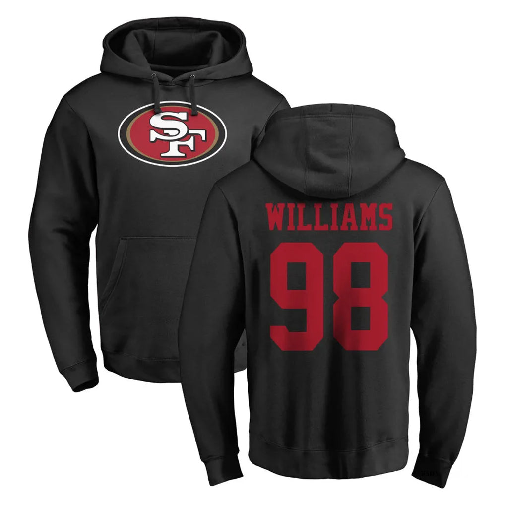 SF.49ers #98 Mykel Williams Player Black LOGO Pullover Hoodies Home Game Qdoa Stitched Jerseys