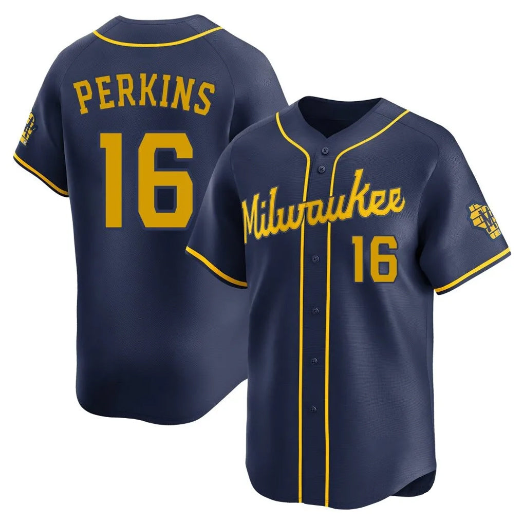 M.Brewers #16 Blake Perkins Player Navy Home Limited Qdoa Stitched Jerseys