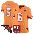 TB.Buccaneers #6 Baker Mayfield Player Orange 50th Season Vapor Limited Home Game Qdoa Stitched Jerseys