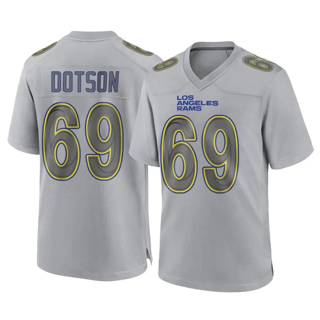 LA.Rams #69 Kevin Dotson Player Gray Atmosphere Fashion Home Game Qdoa Stitched Jerseys