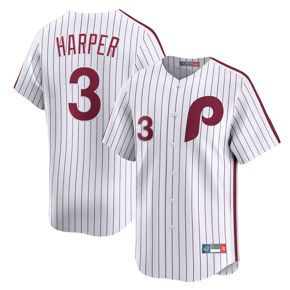 P.Phillies #3 Bryce Harper Player White Cooperstown Collection Limited Home Qdoa Stitched Jerseys