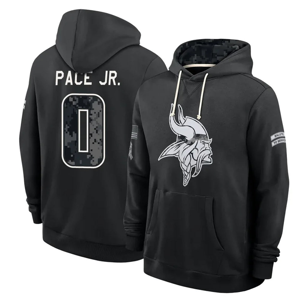 MN.Vikings #0 Ivan Pace Jr. Player 2026 Black Logo Pullover Hoodies Limited Game Qdoa Stitched Jerseys