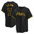 A.Braves #7 Ha-Seong Kim Player Black Snake Skin City Home Game Qdoa Stitched Jerseys