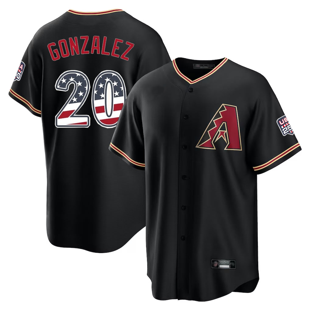 A.Diamondbacks #20 Luis Gonzalez Player Black USA 250 Fourth of July Game Home Qdoa Stitched Jerseys