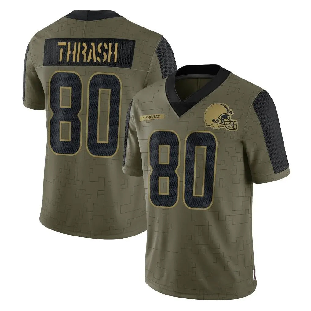 C.Browns #80 Jamari Thrash Player Olive Salute to Service Limited Home Game Qdoa Stitched Jerseys
