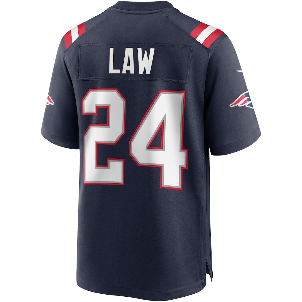 Qdoa NE.Patriots #24 Ty Law Navy Game Retired Player Jersey