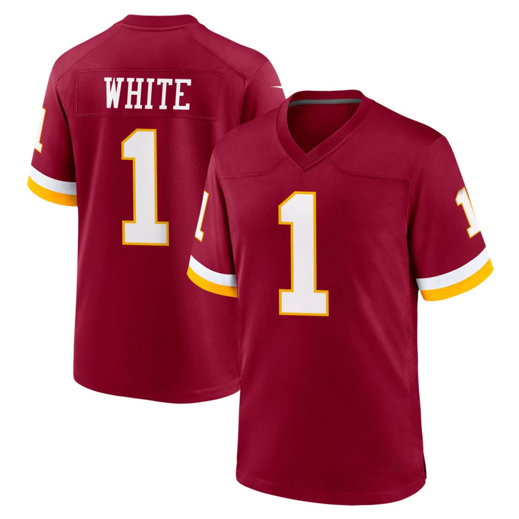W.Commanders #1 Rachaad White Player Burgundy Game Home Qdoa Stitched Jerseys