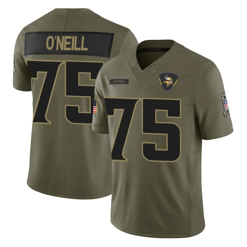 M.Vikings #75 Brian O'Neill Player Olive 2025 Salute To Service Limited Game Qdoa Stitched Jerseys