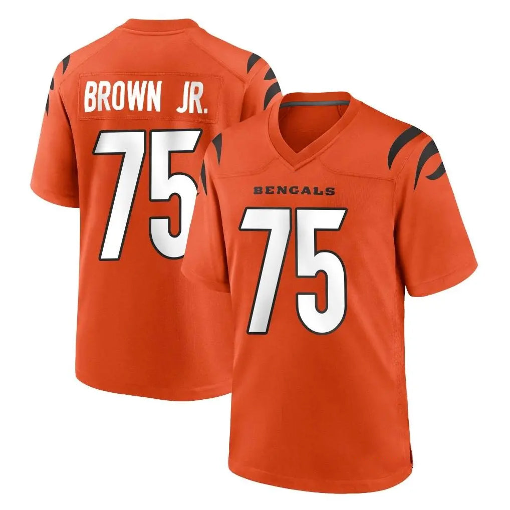 C.Bengals #75 Orlando Brown Jr. Player Orange Home Game Qdoa Stitched Jerseys