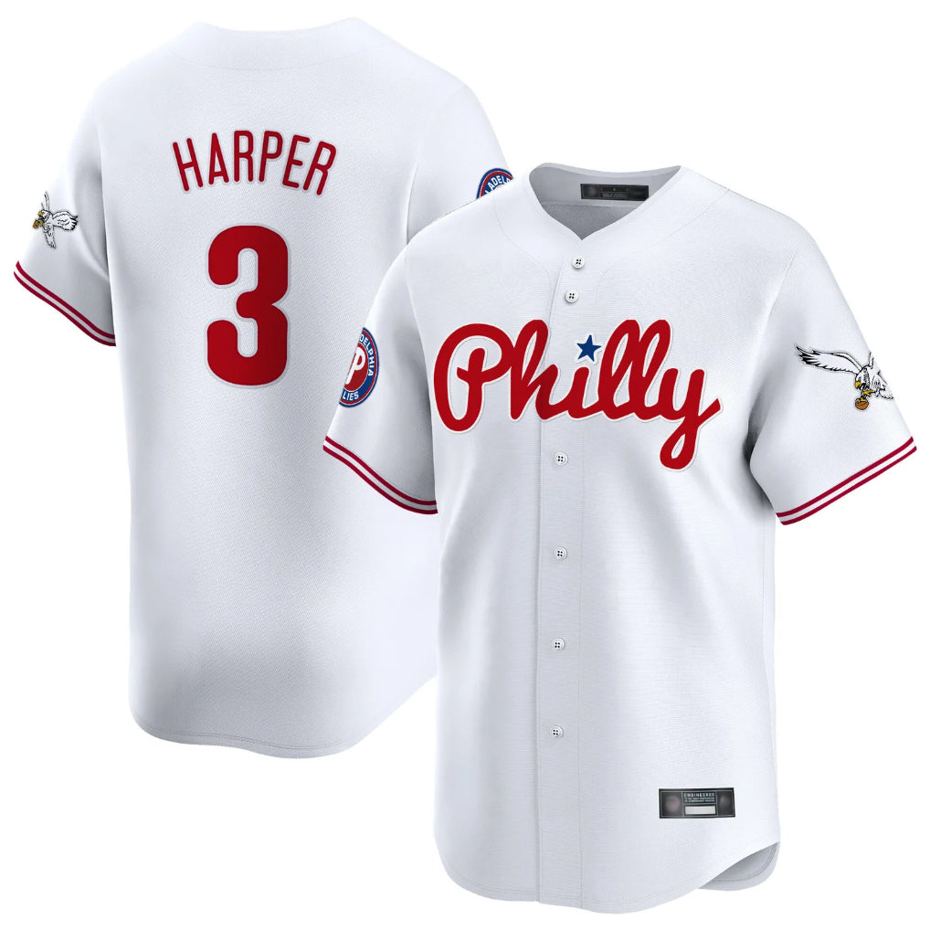P.Phillies #3 Bryce Harper Player White Phillies & Eagles Vapor Premier Limited Qdoa Stitched Jerseys