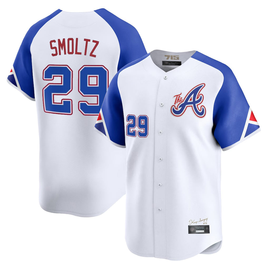 A.Braves #29 John Smoltz Player White City Connect Limited Home Game Qdoa Stitched Jerseys