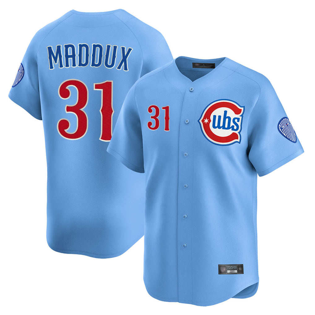 C.Cubs #31 Greg Maddux Player Light Blue Limited Home Qdoa Stitched Jerseys