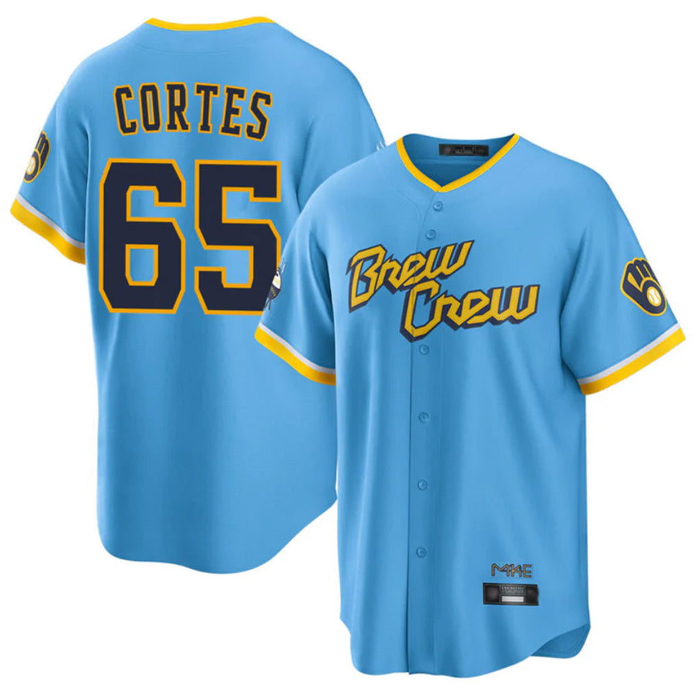 M.Brewers #65 Nestor Cortes Player Light Blue City Connect Home Game Qdoa Stitched Jerseys