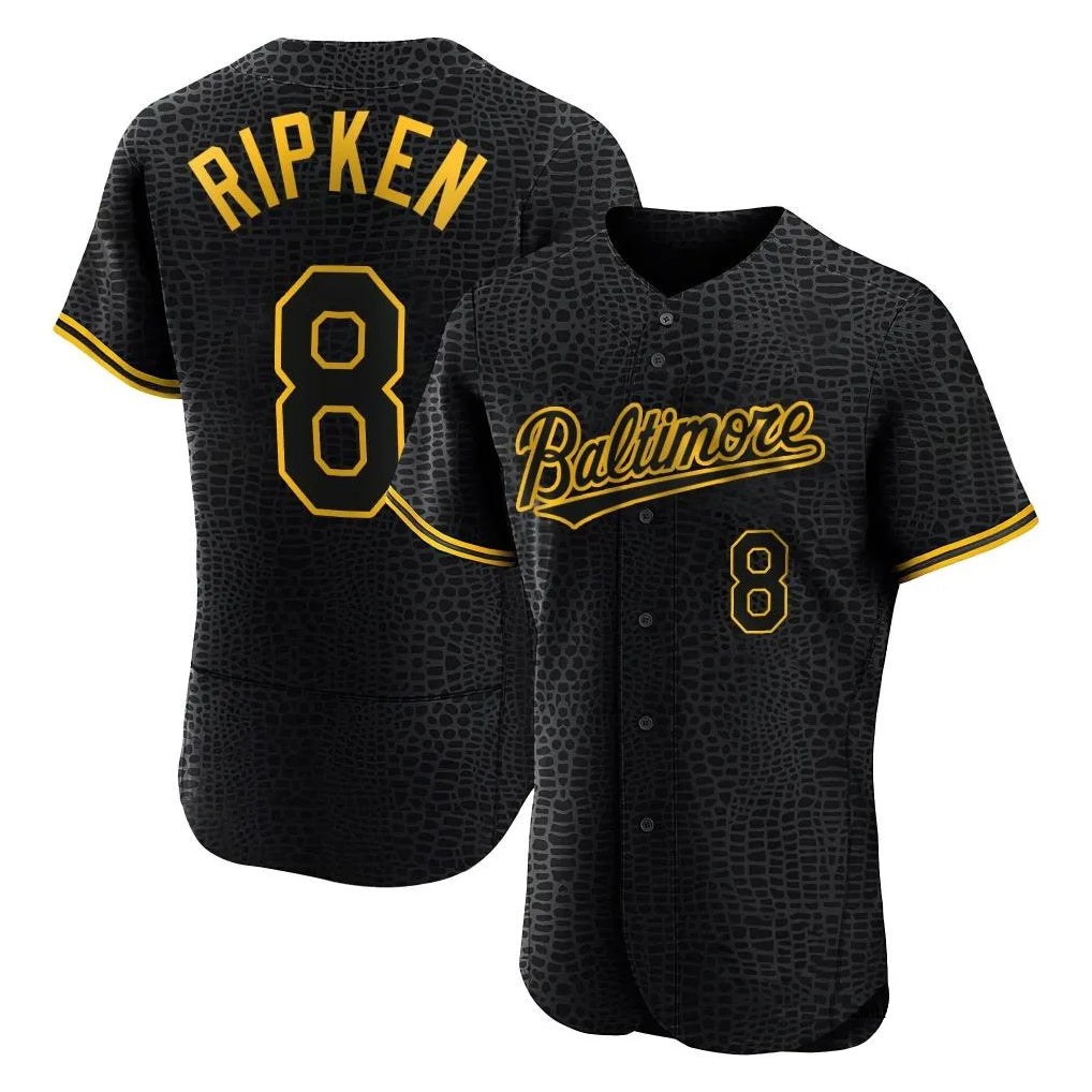 B.Orioles #8 Cal Ripken Player Black Snake Skin City Limited Elite Home Qdoa Stitched Jerseys