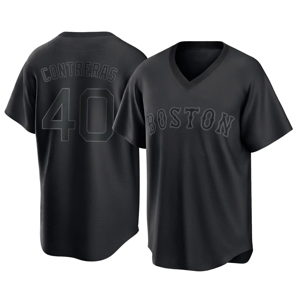 B.Red Sox #40 Willson Contreras Player Black T-shirt Home Game Qdoa Stitched Jerseys