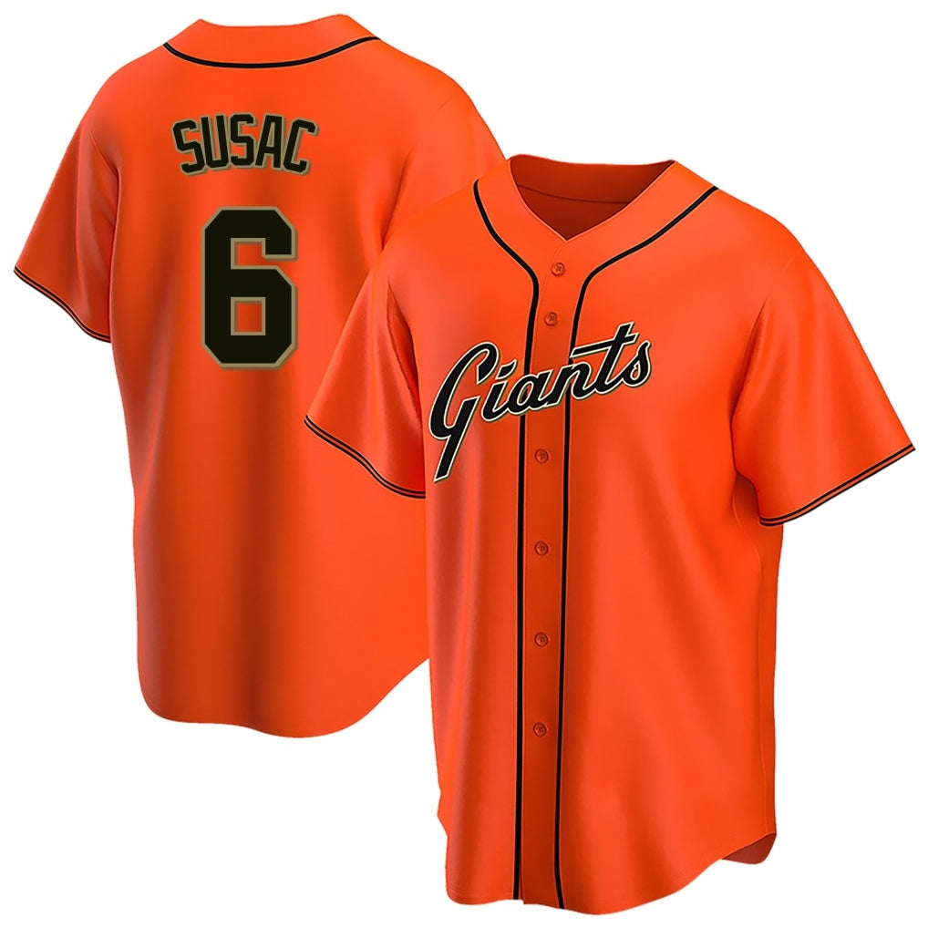SF.Giants #6 Daniel Susac Player Orange Home Game Qdoa Stitched Jerseys