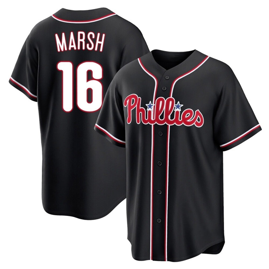 P.Phillies #16 Brandon Marsh Player Black Fashion Out Home Game Qdoa Stitched Jerseys