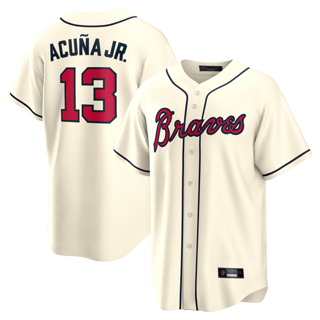 A.Braves #13 Ronald Acuna Jr Player Cream Home Game Qdoa Stitched Jerseys