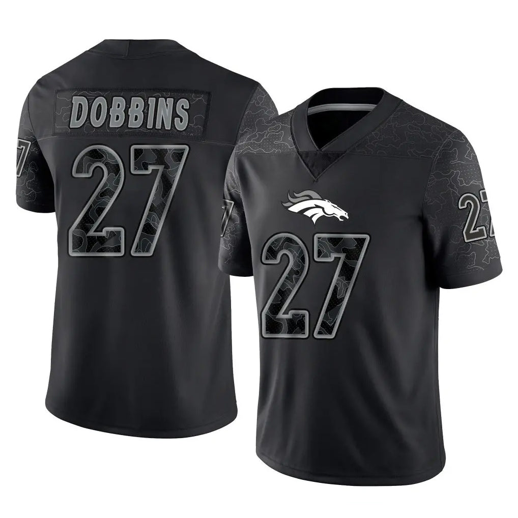 D.Broncos #27 J.K. Dobbins Player Black Reflective Limited Qdoa Stitched Jerseys