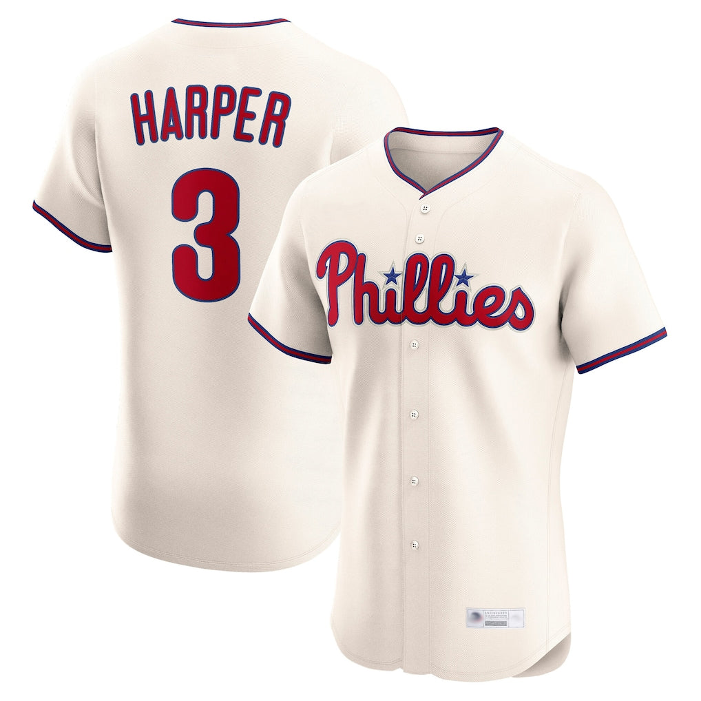P.Phillies #3 Bryce Harper Player Cream Home Limited Elite Qdoa Stitched Jerseys