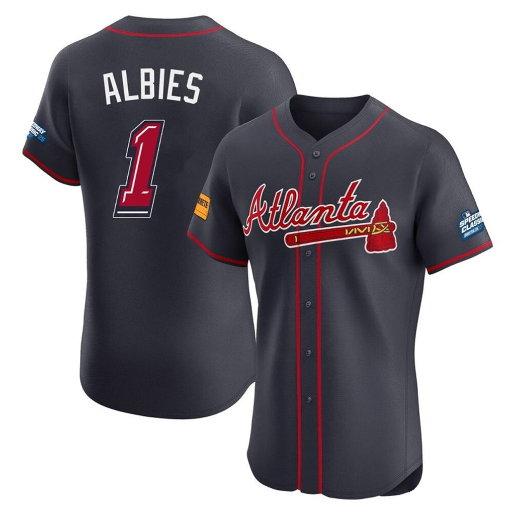 A.Braves #1 Ozzie Albies Player Navy 2025 Speedway Classic Limited Elite Home Game Qdoa Stitched Jerseys