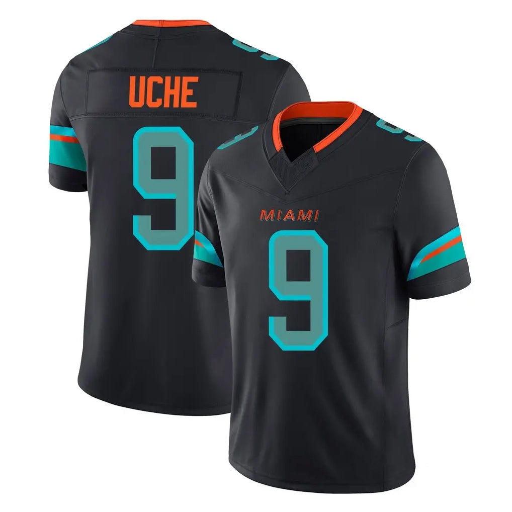 M.Dolphins #9 Joshua Uche Player Black Limited Pitch Rivalries Collection Home Game Qdoa Stitched Jerseys