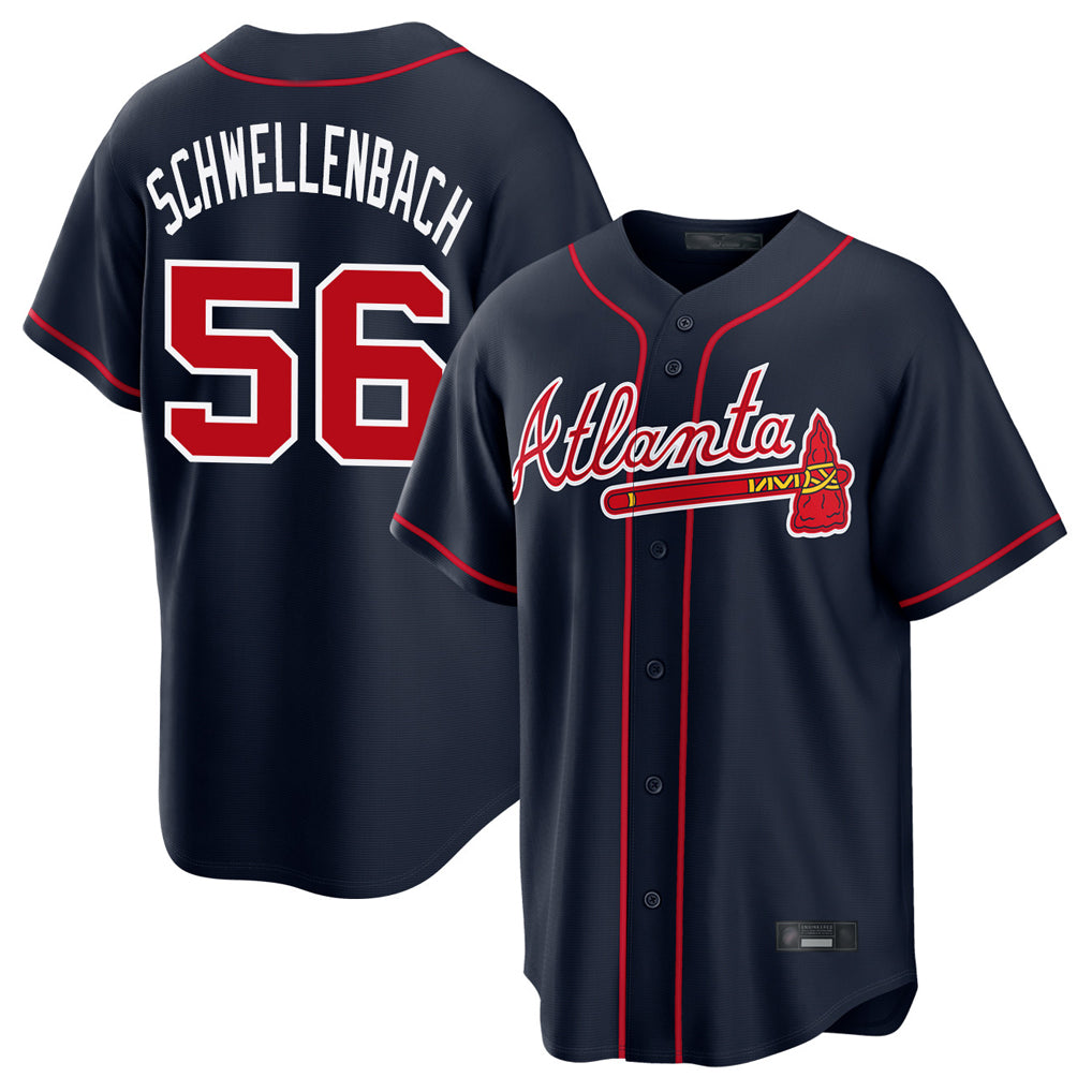 A.Braves #56 Spencer Schwellenbach Player Navy Home Game Qdoa Stitched Jerseys