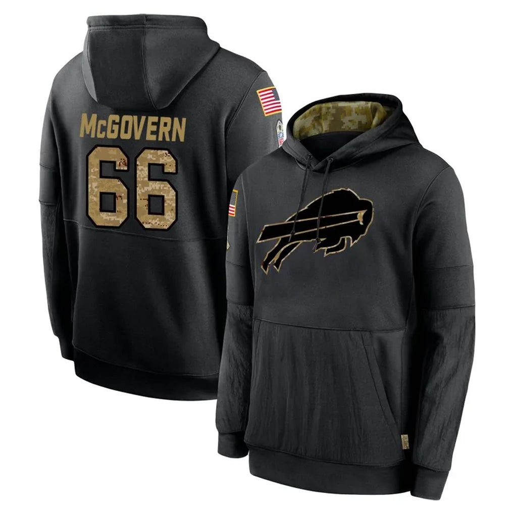 B.Bills #66 Connor McGovern Player Black Salute to Service Hoodies Qdoa Stitched Jersey