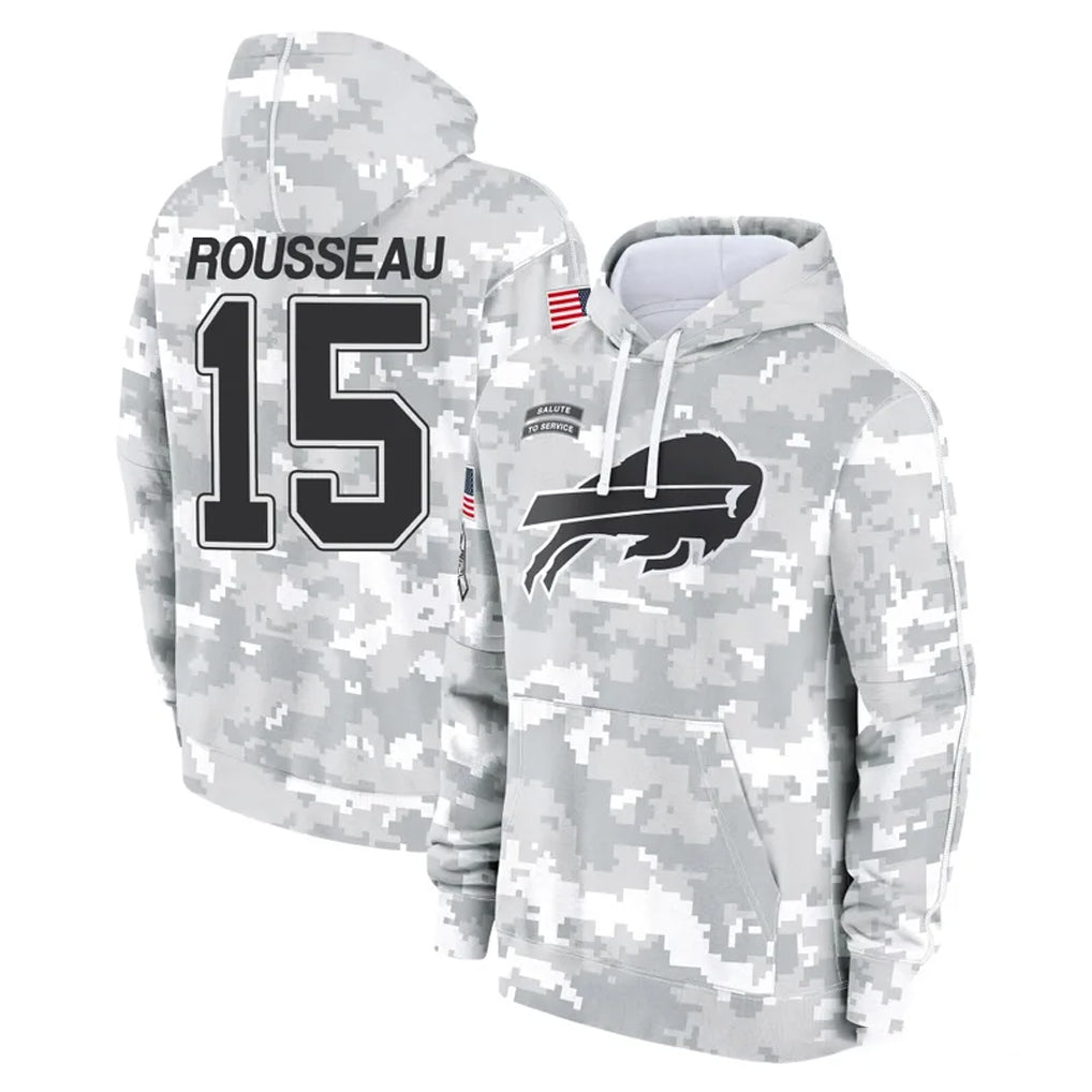 B.Bills #15 Greg Rousseau Player Arctic Camo Salute to Service Hoodies Qdoa Stitched Jerseys