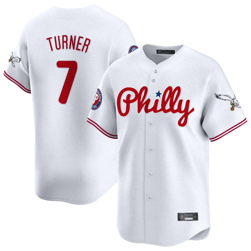P.Phillies #7 Trea Turner Player White Phillies & Eagles Vapor Premier Limited Qdoa Stitched Jerseys