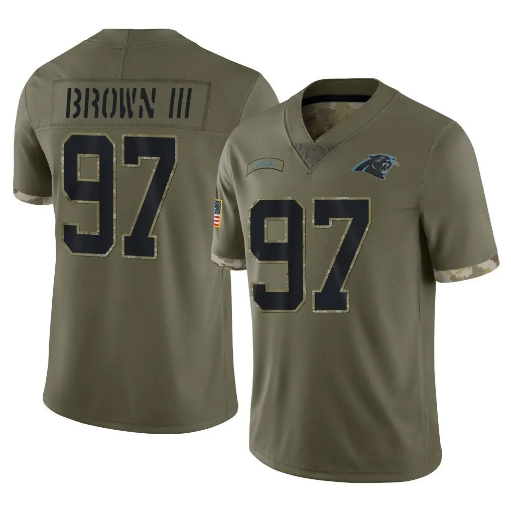 C.Panthers #97 Bobby Brown III Player Olive Salute to Service Game Qdoa Stitched Jerseys