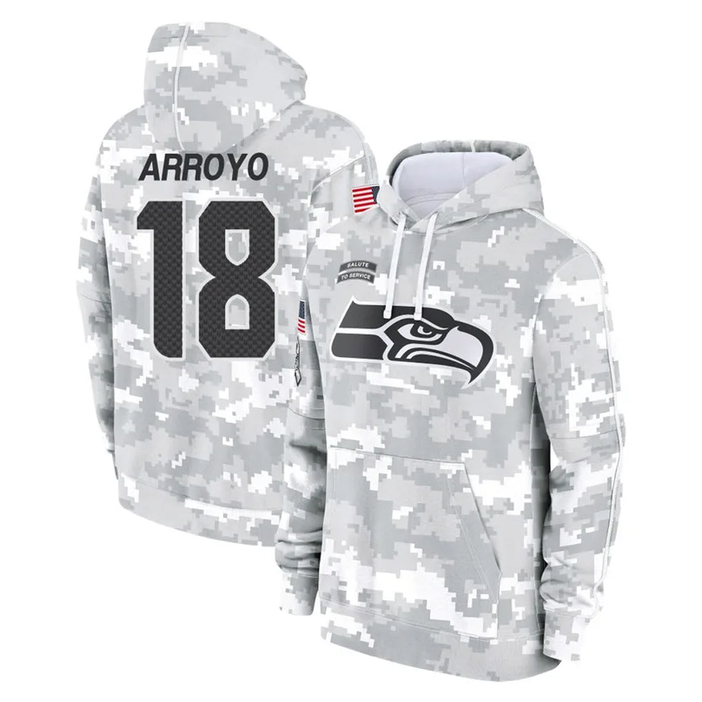 S.Seahawks #18 Elijah Arroyo Player Arctic Camo Limited Salute to Service Pullover Hoodies Game Qdoa Stitched Jerseys