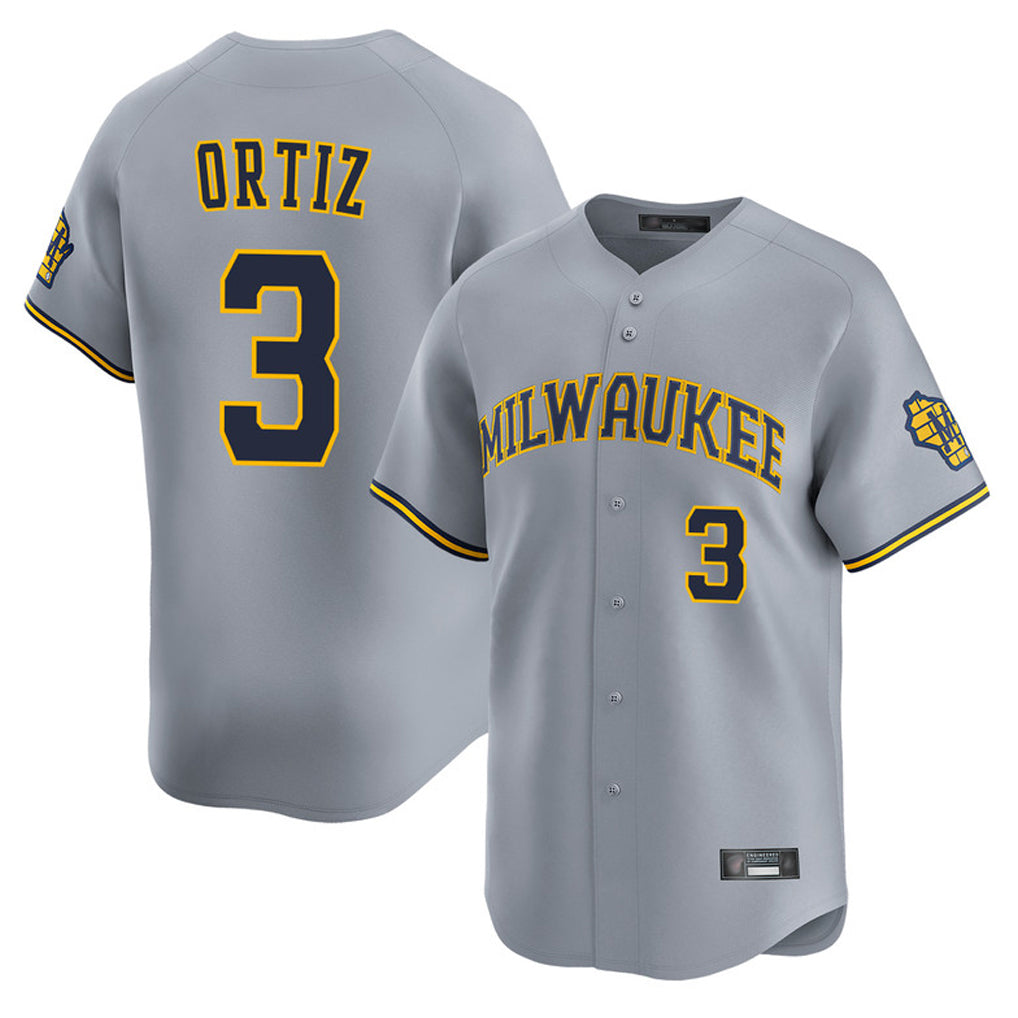 M.Brewers #3 Joey Ortiz Player Gray Home Limited Qdoa Stitched Jerseys