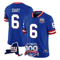 NY.Giants #6 Jaxson Dart Player Royal 100th Season & State Patch Vapor Limited Home Game Qdoa Stitched Jerseys
