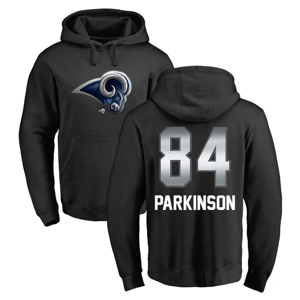 LA.Rams #84 Colby Parkinson Player Black Pullover Hoodie Limited Game Qdoa Stitched Jerseys