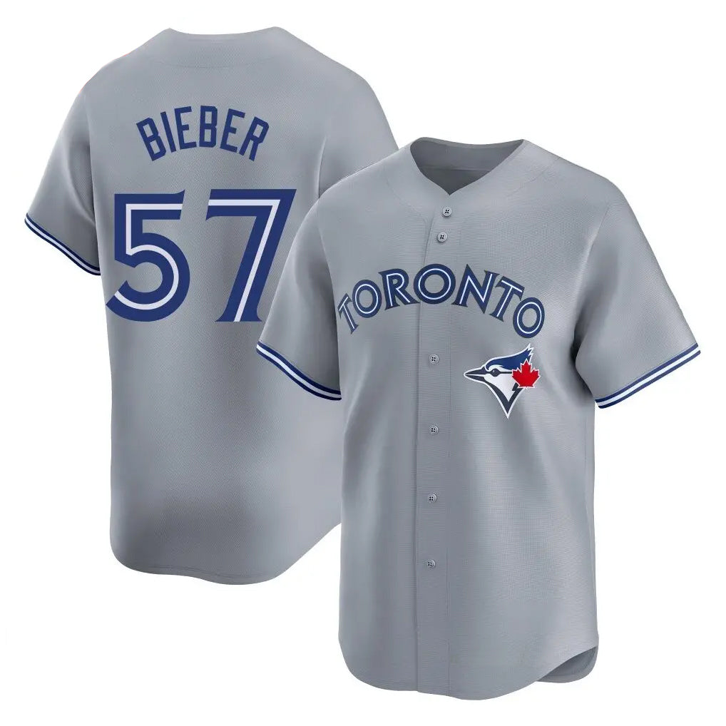 T.Blue Jays #57 Shane Bieber Player Gray Home Qdoa Stitched Jerseys