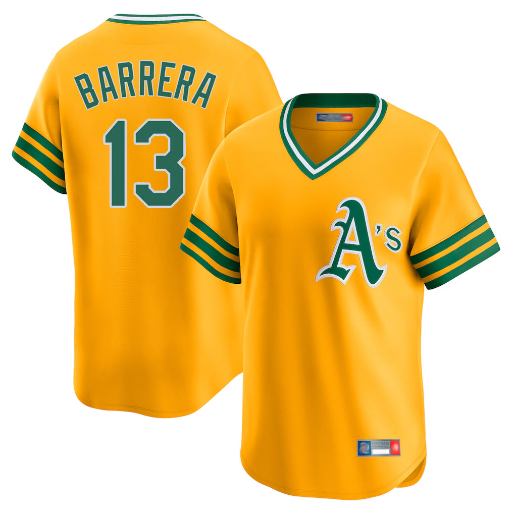 Athletics #13 Luis Barrera Player Gold Cooperstown Collection T-shirt Game Qdoa Stitched Jerseys
