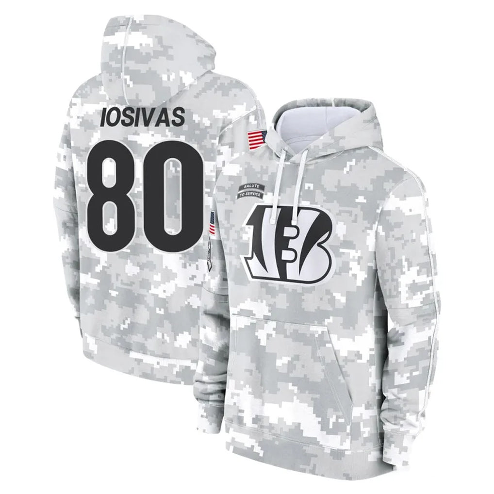C.Bengals #80 Andrei Iosivas Player Arctic Camo Salute to Service Pullover Hoodie Limited Qdoa Stitched Jerseys