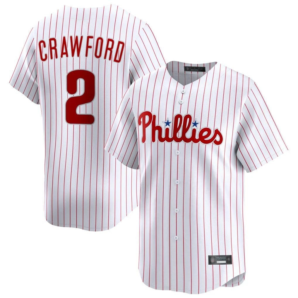 P.Phillies #2 Justin Crawford Player White Home Limited Qdoa Stitched Jerseys
