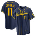 M.Brewers #11 Jackson Chourio Player Navy Home Stadium Game Qdoa Stitched Jerseys