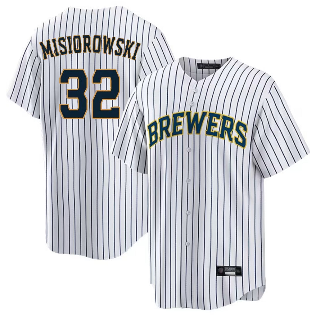 M.Brewers #32 Jacob Misiorowski Player White Stripes Home Game Qdoa Stitched Jerseys