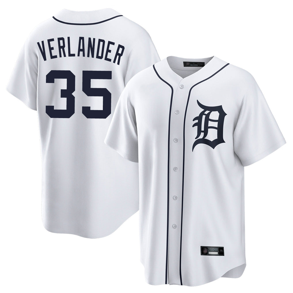 D.Tigers #35 Justin Verlander Player White Home Game Qdoa Stitched Jerseys