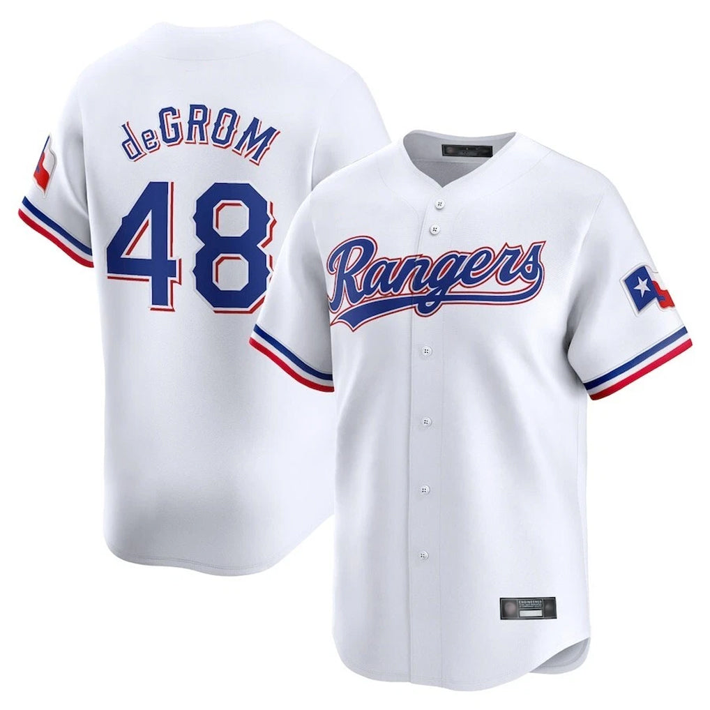 T.Rangers #48 Jacob deGrom Player White Home Limited Qdoa Stitched Jerseys