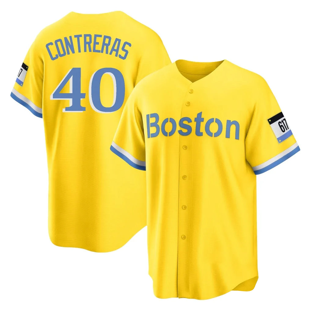 B.Red Sox #40 Willson Contreras Player Yellow Home Game Qdoa Stitched Jerseys