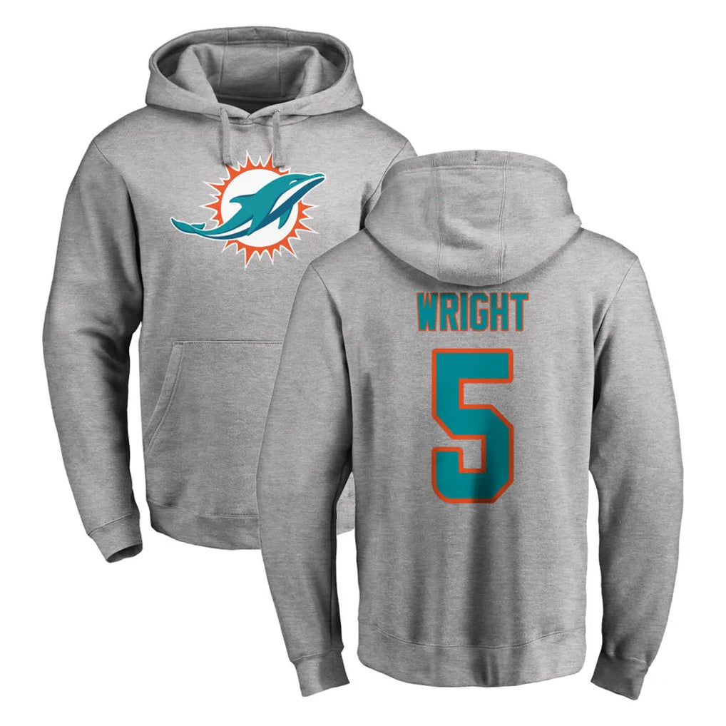 M.Dolphins #5 Jaylen Wright Player Gray LOGO Pullover Hoodies Limited Qdoa Stitched Jerseys