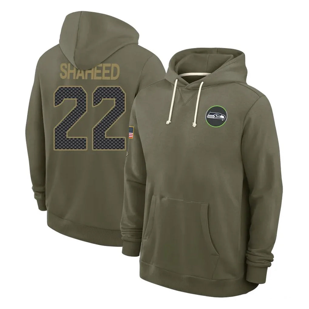 S.Seahawks #22 Rashid Shaheed Player Olive Salute to Service Pullover Hoodies Limited Qdoa Stitched Jerseys