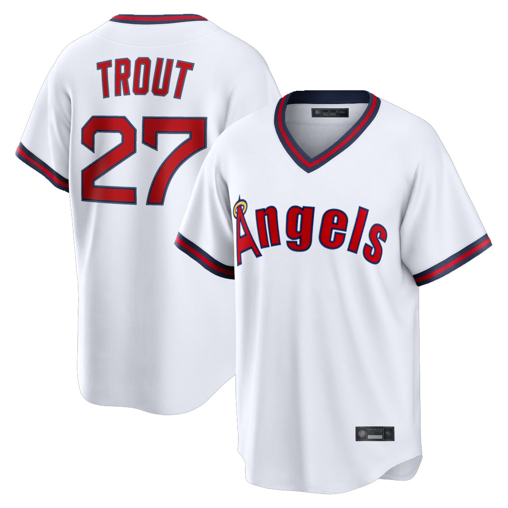 LA.Angels #27 Mike Trout Player White T-shirt Home Game Qdoa Stitched Jerseys